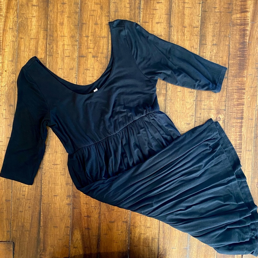Black scoop neck dress with pockets - Maternity - PinkBlush